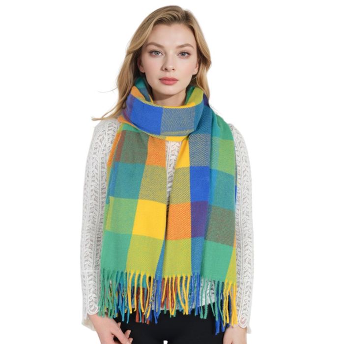 Women's Classic Plaid Fringe Scarf Soft Cashmere Feel Winter Checked Wrap Shawls