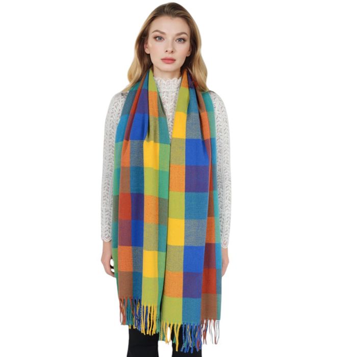 Women's Classic Plaid Fringe Scarf Soft Cashmere Feel Winter Checked Wrap Shawls