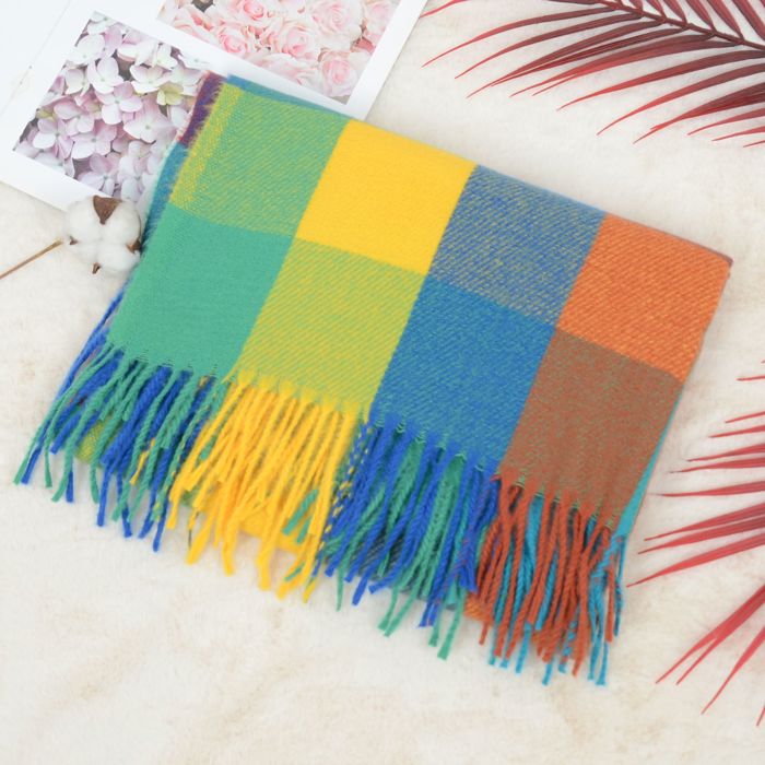 Women's Classic Plaid Fringe Scarf Soft Cashmere Feel Winter Checked Wrap Shawls