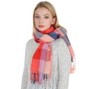 Pink Women's Classic Plaid Fringe Scarf Soft Cashmere Feel Winter Checked Wrap Shawls