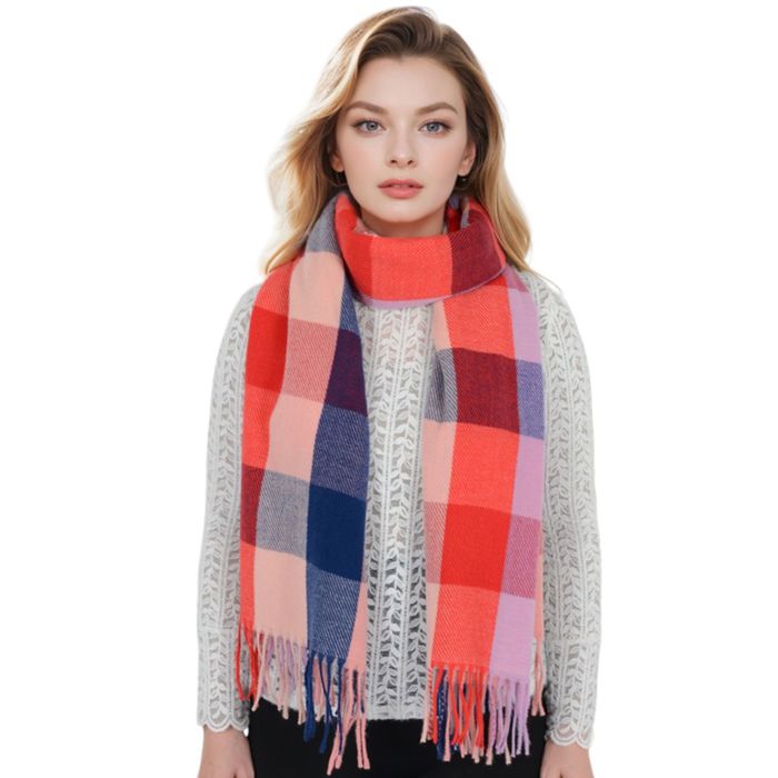 Women's Classic Plaid Fringe Scarf Soft Cashmere Feel Winter Checked Wrap Shawls