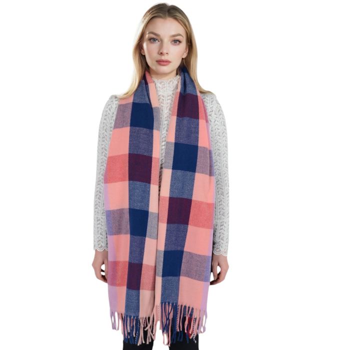 Women's Classic Plaid Fringe Scarf Soft Cashmere Feel Winter Checked Wrap Shawls