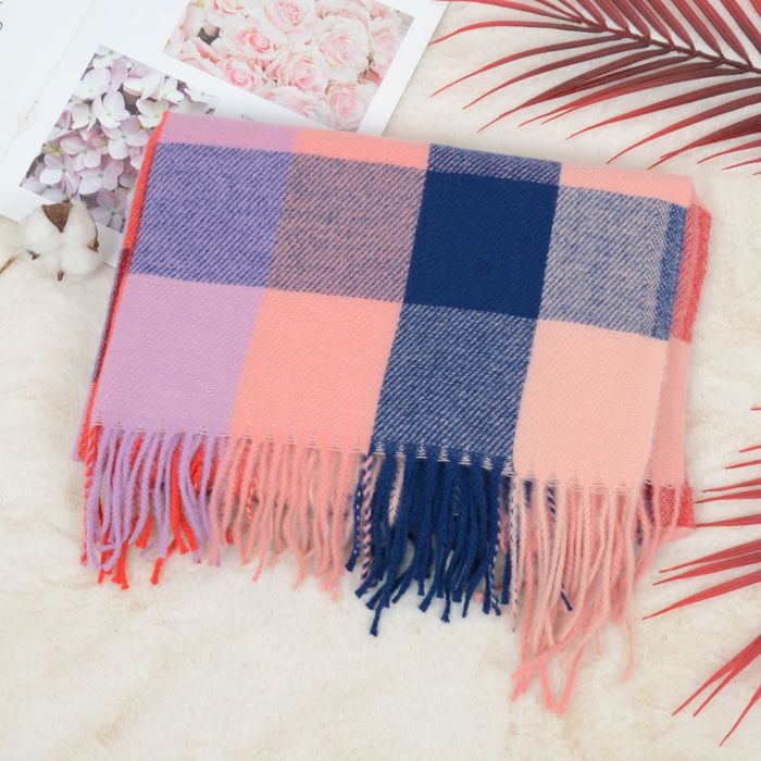 Women's Classic Plaid Fringe Scarf Soft Cashmere Feel Winter Checked Wrap Shawls