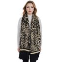 Beige Women's Classic Leopard Print Scarf Contrasting Stripes Lightweight Shawl Wrap Scarves