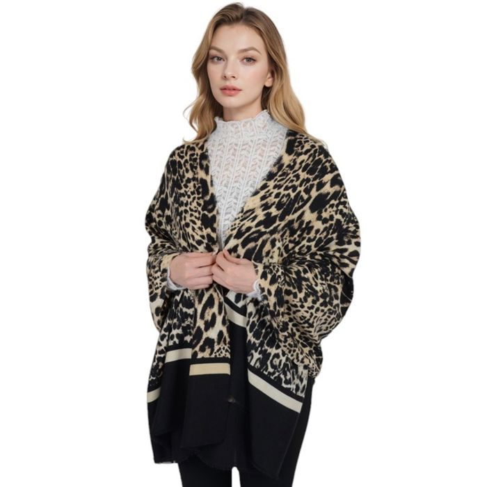 Women's Classic Leopard Print Scarf Contrasting Stripes Lightweight Shawl Wrap Scarves