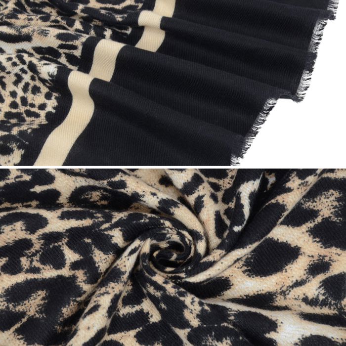 Women's Classic Leopard Print Scarf Contrasting Stripes Lightweight Shawl Wrap Scarves