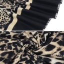 Beige Women's Classic Leopard Print Scarf Contrasting Stripes Lightweight Shawl Wrap Scarves