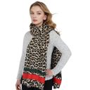 Red Women's Classic Leopard Print Scarf Contrasting Stripes Lightweight Shawl Wrap Scarves