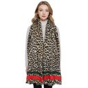 Red Women's Classic Leopard Print Scarf Contrasting Stripes Lightweight Shawl Wrap Scarves