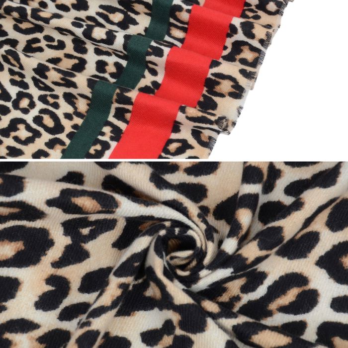 Women's Classic Leopard Print Scarf Contrasting Stripes Lightweight Shawl Wrap Scarves