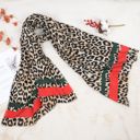 Red Women's Classic Leopard Print Scarf Contrasting Stripes Lightweight Shawl Wrap Scarves