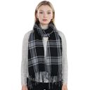 Black Classic Plaid Winter Scarf Cashmere Feel Checked Fringe Wrap Shawls for Women