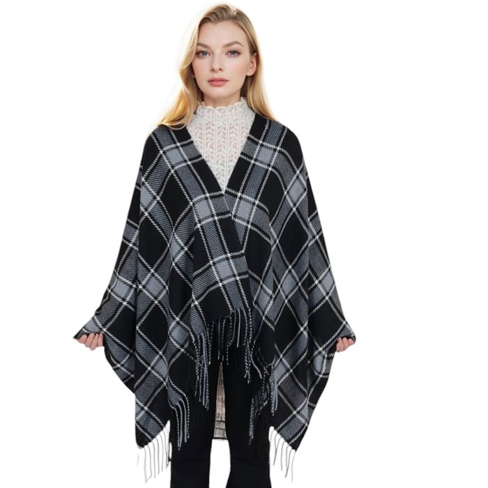 Classic Plaid Winter Scarf Cashmere Feel Checked Fringe Wrap Shawls for Women