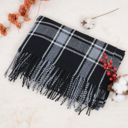 Black Classic Plaid Winter Scarf Cashmere Feel Checked Fringe Wrap Shawls for Women