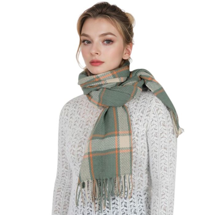 Classic Plaid Winter Scarf Cashmere Feel Checked Fringe Wrap Shawls for Women