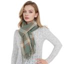 Green Classic Plaid Winter Scarf Cashmere Feel Checked Fringe Wrap Shawls for Women