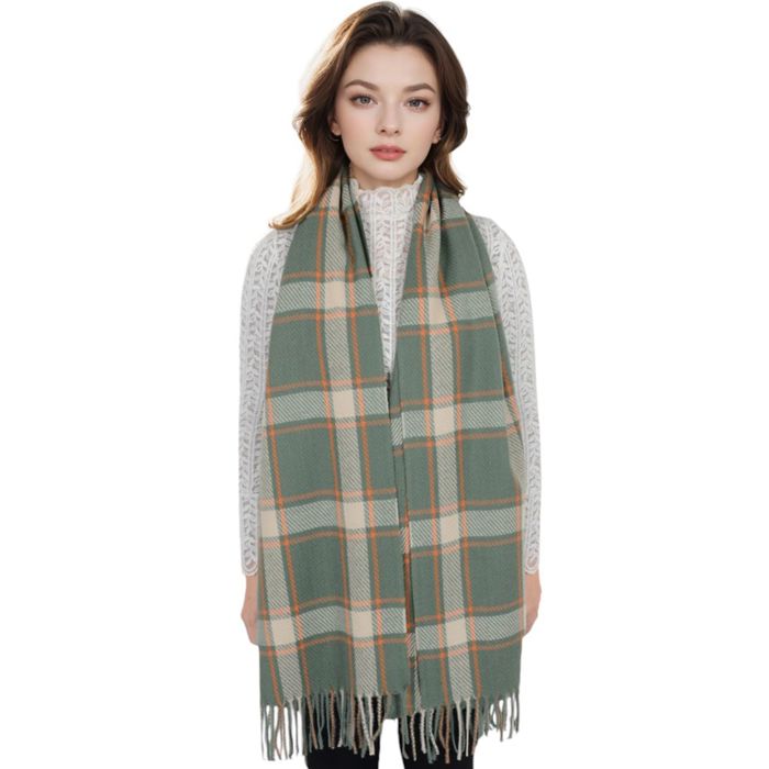 Classic Plaid Winter Scarf Cashmere Feel Checked Fringe Wrap Shawls for Women