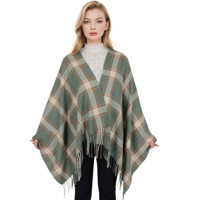 Classic Plaid Winter Scarf Cashmere Feel Checked Fringe Wrap Shawls for Women