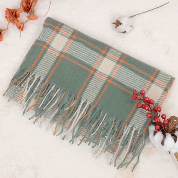 Classic Plaid Winter Scarf Cashmere Feel Checked Fringe Wrap Shawls for Women