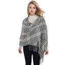 Black Women's Houndstooth Plaid Winter Scarf Soft Fringe Oversized Wrap Shawls