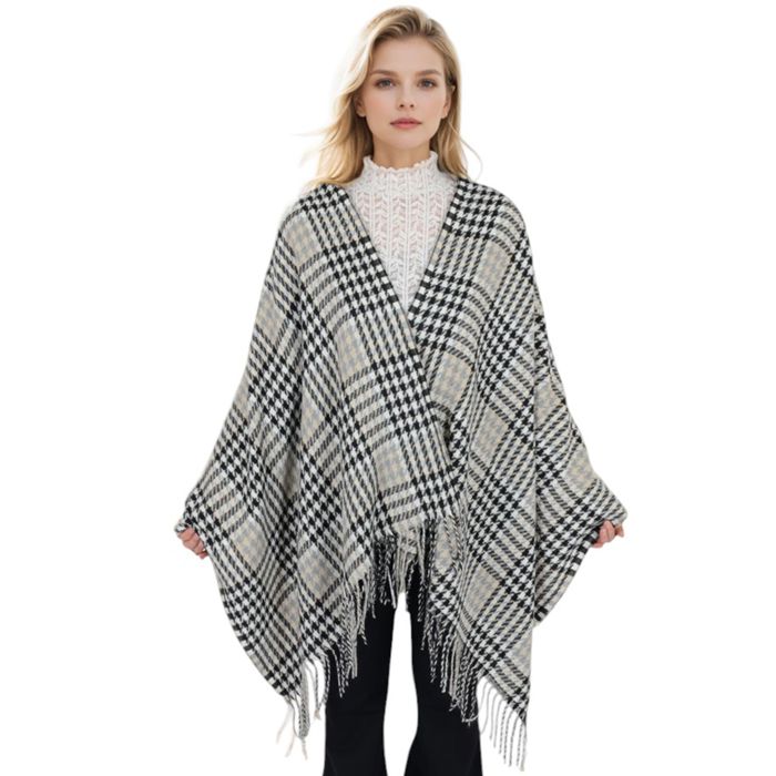 Women's Houndstooth Plaid Winter Scarf Soft Fringe Oversized Wrap Shawls