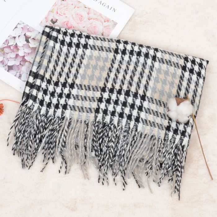 Women's Houndstooth Plaid Winter Scarf Soft Fringe Oversized Wrap Shawls