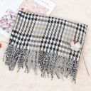 Black Women's Houndstooth Plaid Winter Scarf Soft Fringe Oversized Wrap Shawls