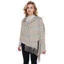 Beige Women's Houndstooth Plaid Winter Scarf Soft Fringe Oversized Wrap Shawls