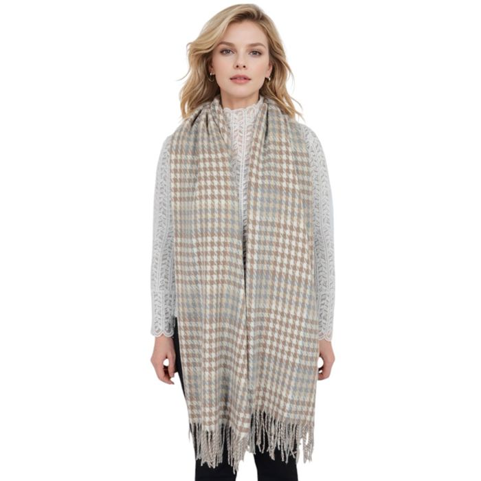 Women's Houndstooth Plaid Winter Scarf Soft Fringe Oversized Wrap Shawls