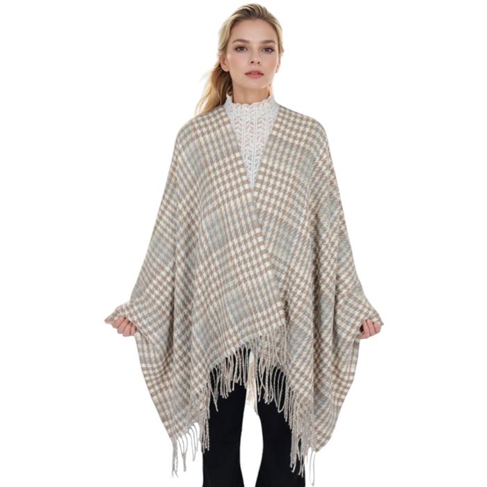 Women's Houndstooth Plaid Winter Scarf Soft Fringe Oversized Wrap Shawls