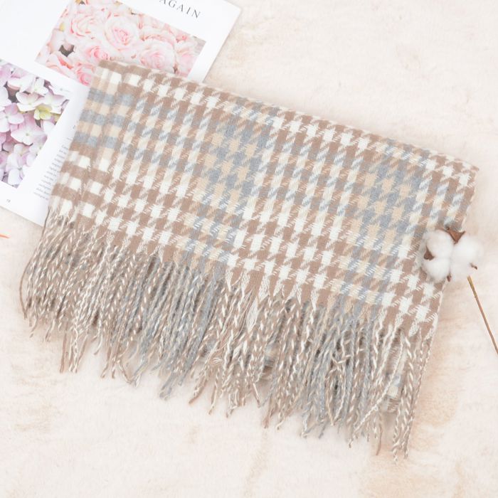 Women's Houndstooth Plaid Winter Scarf Soft Fringe Oversized Wrap Shawls