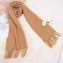 Beige Solid Color Knitted Scarf Winter Neck Warm Wrap Stylish Cold Weather Accessory for Women