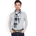  Men's Classic Plaid Patterned Scarf with Fringed Edges Soft Lightweight Winter Accessory for Timeless Style