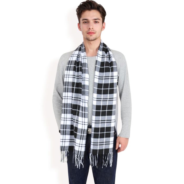 Men's Classic Plaid Patterned Scarf with Fringed Edges Soft Lightweight Winter Accessory for Timeless Style