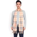 Beige Men's Classic Plaid Patterned Scarf with Fringed Edges Soft Lightweight Winter Accessory for Timeless Style