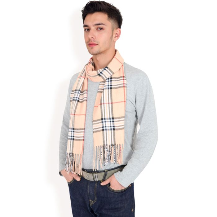 Men's Classic Plaid Patterned Scarf with Fringed Edges Soft Lightweight Winter Accessory for Timeless Style