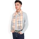 Beige Men's Classic Plaid Patterned Scarf with Fringed Edges Soft Lightweight Winter Accessory for Timeless Style