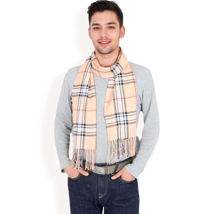 Men's Classic Plaid Patterned Scarf with Fringed Edges Soft Lightweight Winter Accessory for Timeless Style