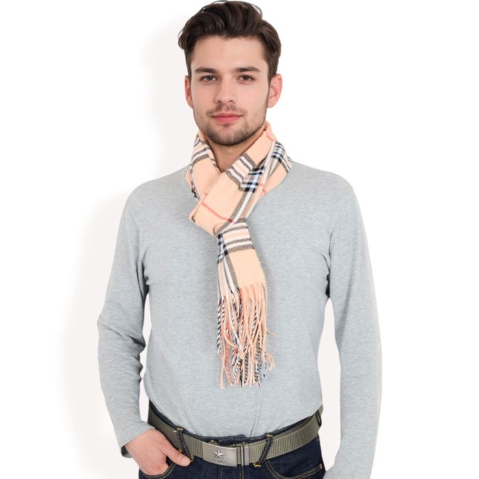 Men's Classic Plaid Patterned Scarf with Fringed Edges Soft Lightweight Winter Accessory for Timeless Style