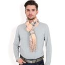 Beige Men's Classic Plaid Patterned Scarf with Fringed Edges Soft Lightweight Winter Accessory for Timeless Style