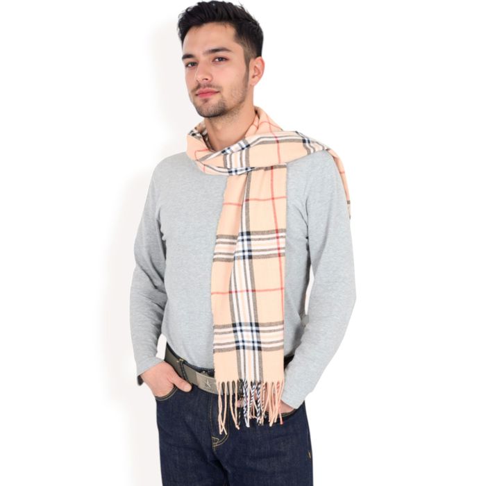 Men's Classic Plaid Patterned Scarf with Fringed Edges Soft Lightweight Winter Accessory for Timeless Style