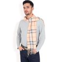 Beige Men's Classic Plaid Patterned Scarf with Fringed Edges Soft Lightweight Winter Accessory for Timeless Style