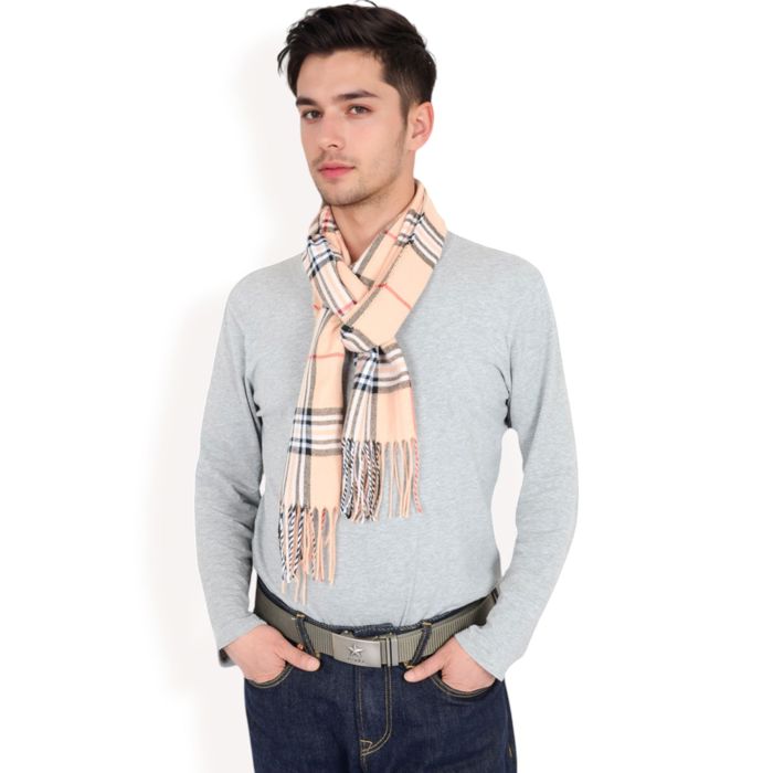 Men's Classic Plaid Patterned Scarf with Fringed Edges Soft Lightweight Winter Accessory for Timeless Style