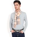 Beige Men's Classic Plaid Patterned Scarf with Fringed Edges Soft Lightweight Winter Accessory for Timeless Style