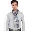 Gray Men's Classic Plaid Patterned Scarf with Fringed Edges Soft Lightweight Winter Accessory for Timeless Style