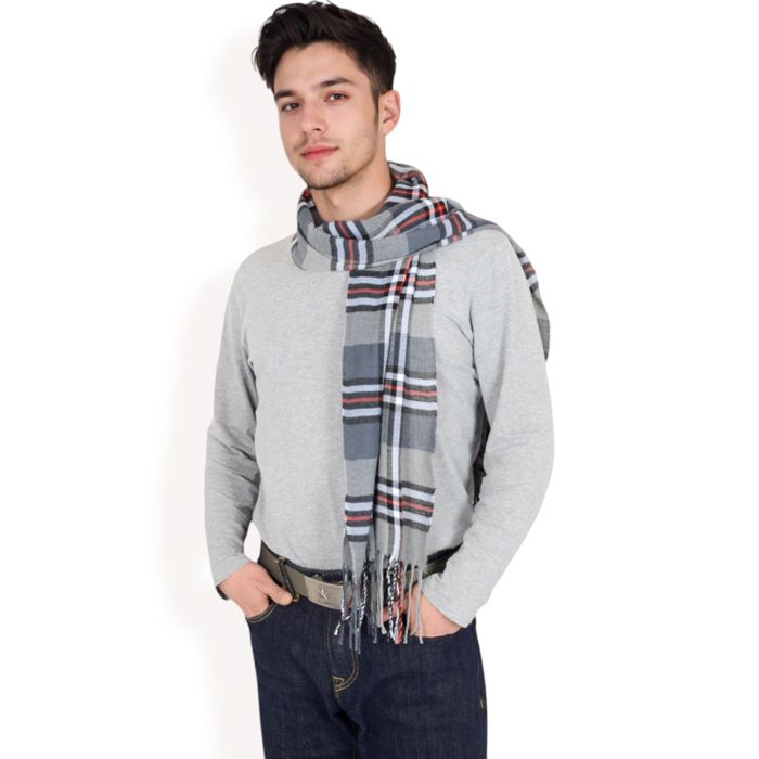 Men's Classic Plaid Patterned Scarf with Fringed Edges Soft Lightweight Winter Accessory for Timeless Style