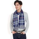 Blue Men's Classic Plaid Patterned Scarf with Fringed Edges Soft Lightweight Winter Accessory for Timeless Style