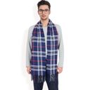 Blue Men's Classic Plaid Patterned Scarf with Fringed Edges Soft Lightweight Winter Accessory for Timeless Style