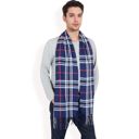 Blue Men's Classic Plaid Patterned Scarf with Fringed Edges Soft Lightweight Winter Accessory for Timeless Style