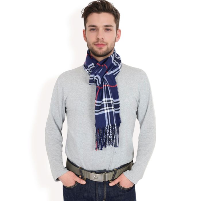 Men's Classic Plaid Patterned Scarf with Fringed Edges Soft Lightweight Winter Accessory for Timeless Style